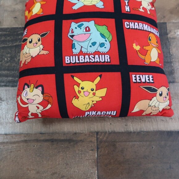 Pokemon Handmade Red 10 by 11" Pillow Eevee Bulbasaur Meowth Squirtle Pikachu - Picture 2 of 3